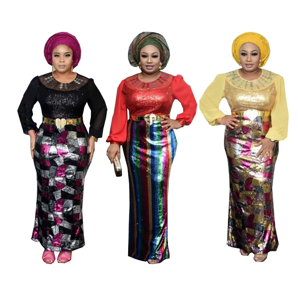 

Houseofsd African Women Sequins Dresses Red Black And Blue Plus Size Floor Length Evening Dress For Ladies