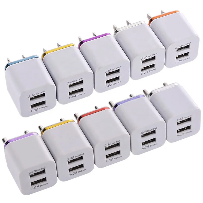 

Nokoko Dual Usb Ports 2.1A Us Eu Ac Wall charger Travel Power Adapter For Iphone 7 8 X Samsung Android phone pc, Silver gold blue pink red