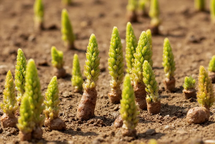 Close-up view of healthy turmeric rhizomes showing multiple growth buds, planted in well-prepared soil with proper spacing