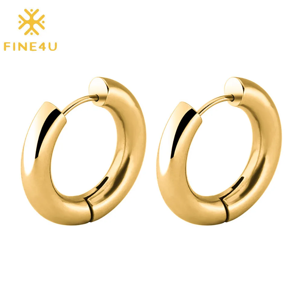 

Wholesale women fashion jewelry big large thick circle stainless steel hoop gold plated huggie earrings, Gold, black, steel