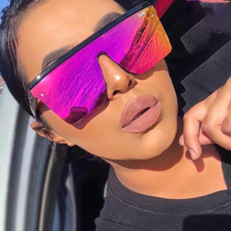 

Hot Style Purple sunglasses Trendy big large frame one-piece sunglasses 2021 new female street driving classic glasses, Custom colors