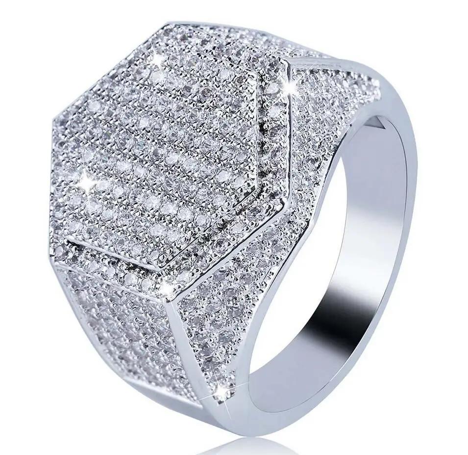 热卖微型锆石hiphop几何环豪华男士钻石六角环形男孩