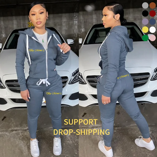 

women Thick Fleece cardigan tracksuit jogger Sweatpants and hoodie sweatsuit fall winter clothes set jogging suit women sets, Picture color