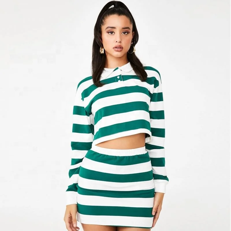 

New fashion striped blouse skirt women 2pcs suit