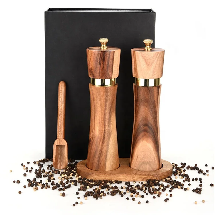 

Premium Ceramic Core Grinder Michanism Customized Solid Wood Adjustable Hand Shaker Salt And Pepper Mill