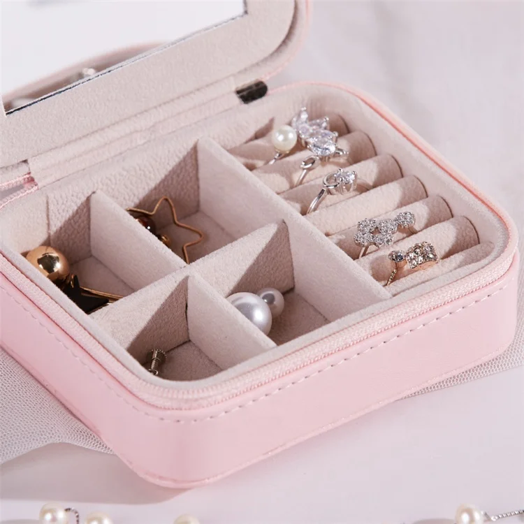 
2020 Pu Leather Small Luxury Jewelry Box Travel Jewelry Organizer Portable Jewellery Box With Mirror 