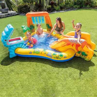 

2021 outdoor water toys interactive games Dinosaur Volcano Slide Park Pool