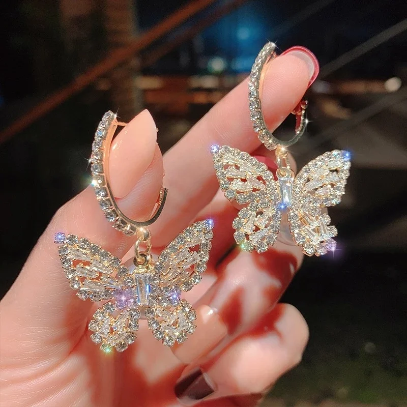 

2022 New Fashion Cute Gold Color Butterfly Earring For Women Earring Gifts Jewelry Premium Luxury Zircon Jewelry Accessories