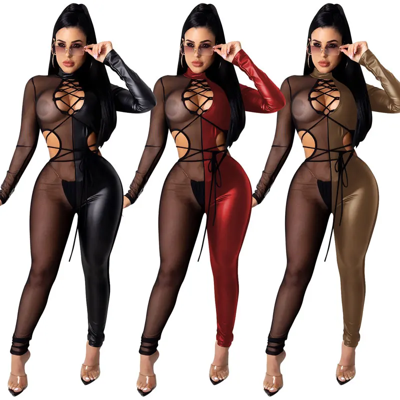 

FS3529A New arrivals sexy clubwear mesh jumpsuit 2021 new woman clothes