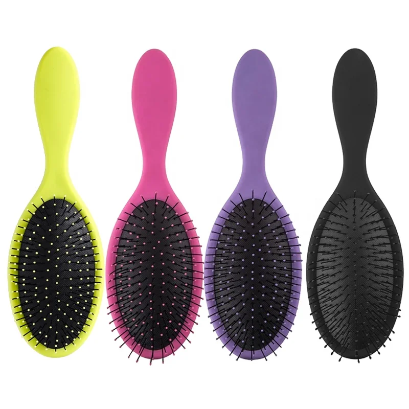 

Hot Sale Rubber Handle Plastic Cushion Detangling Wet and Dry hair brush, Black