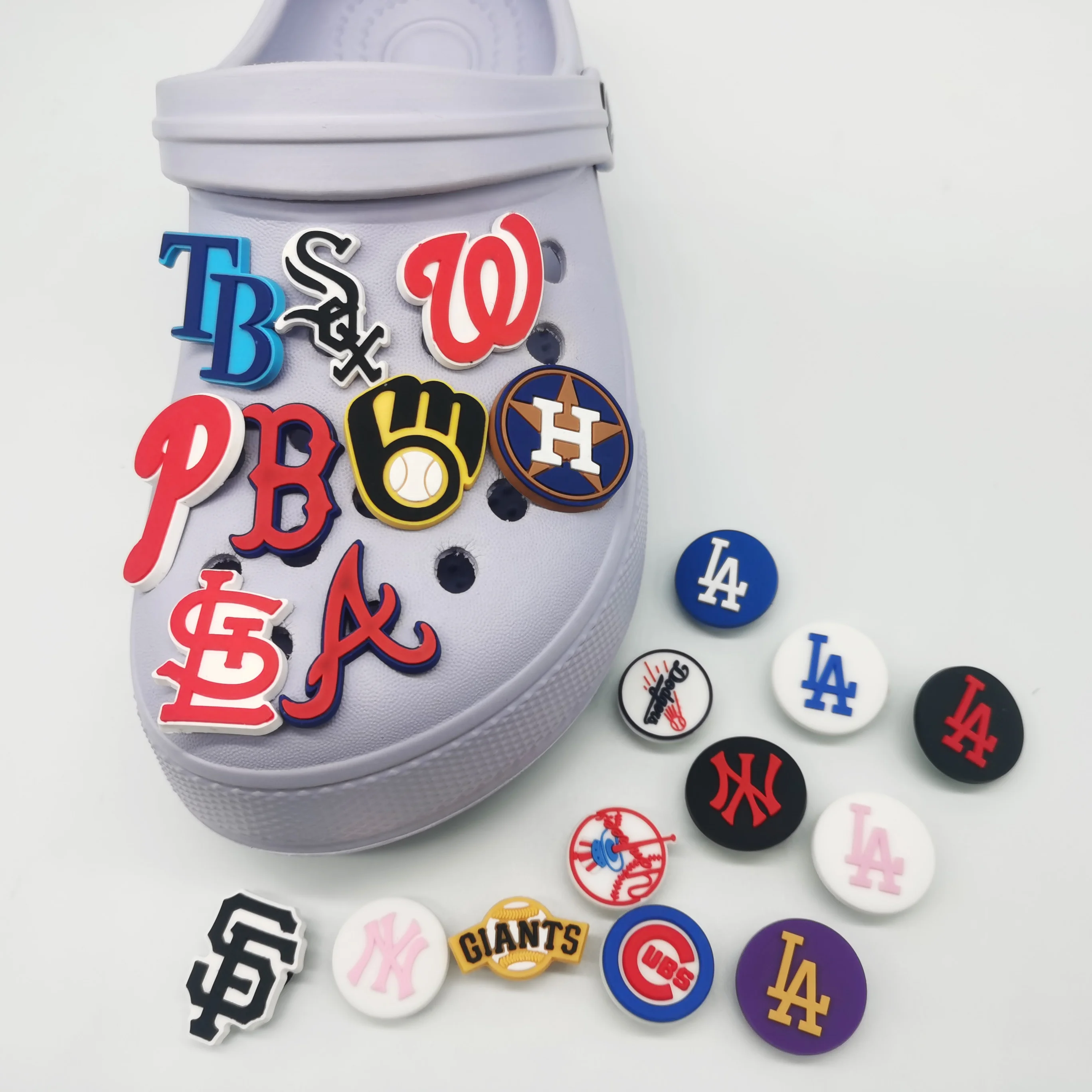 

Baseball Wholesale Designs MLB Shoes Decoration LA Shoe Charms Houston Soft PVC Decoration Charms