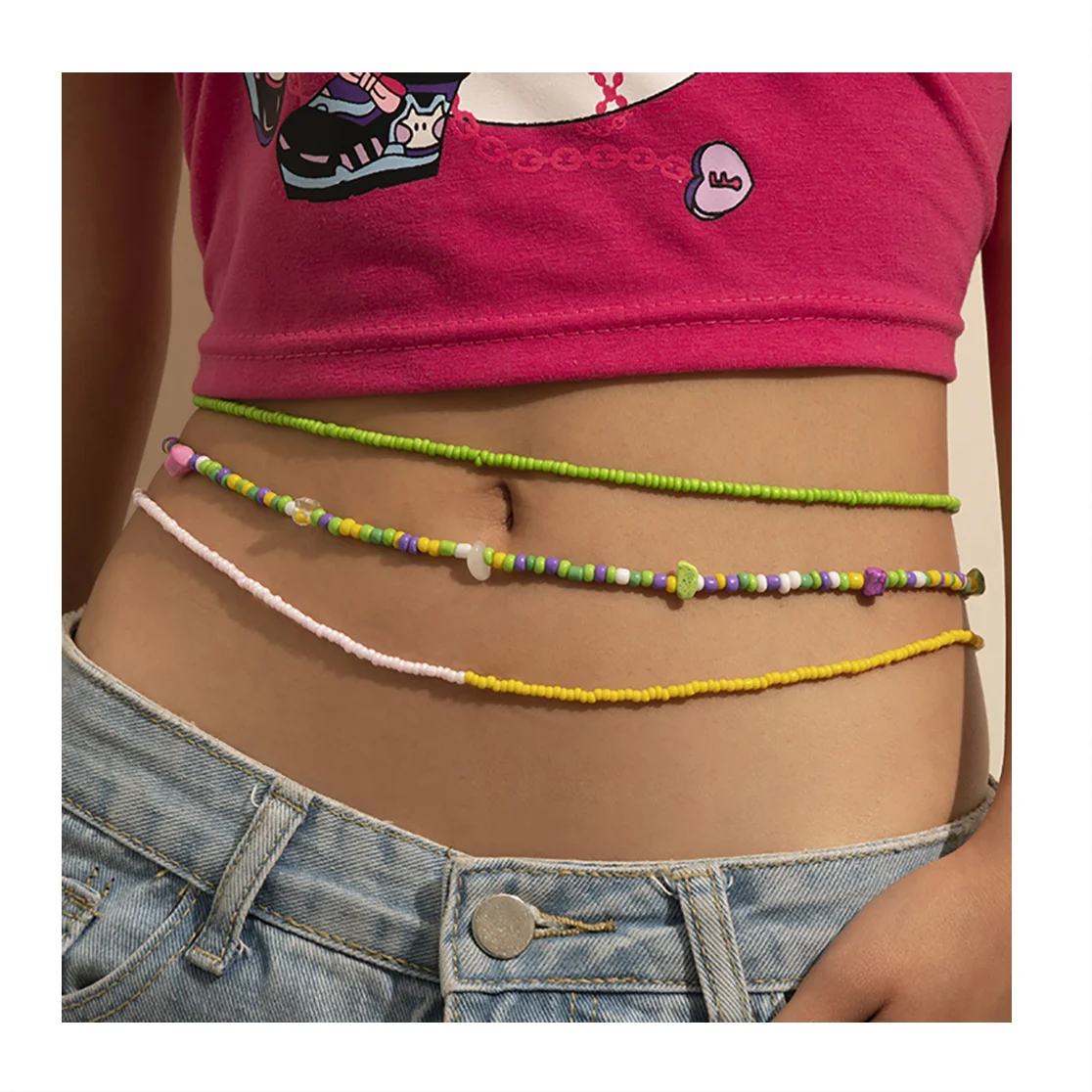 

Color Ethnic Style Geometric Contrast Turquoise Waist Chain Simple Rice Bead Body Chain Female Jewelry, Picture color or custom color
