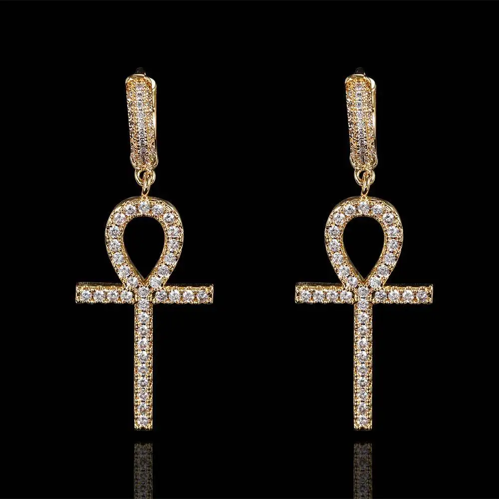 

1 PC Drop Shipping Fine Cross 18k Gold Plated Earrings Hip hop Cross Earrings