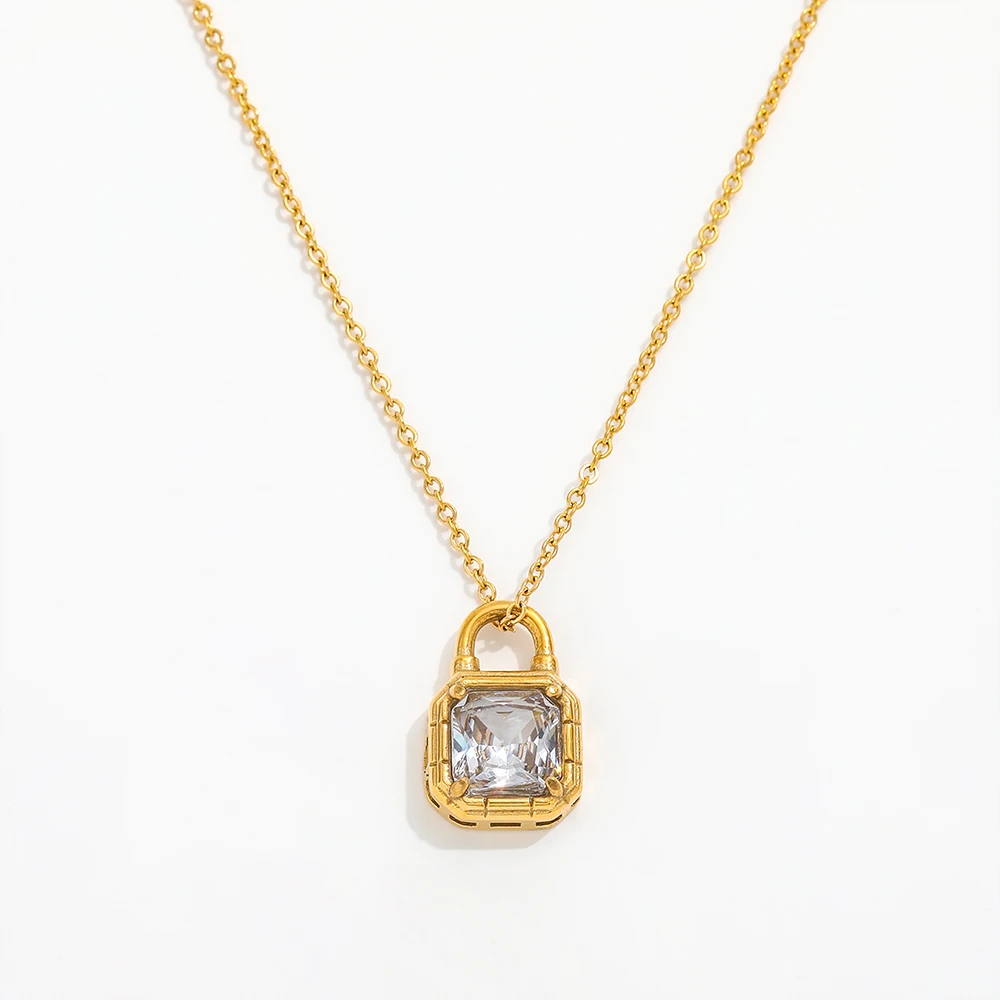 

Joolim High End 18K PVD Gold Plated Stainless Steel CZ Heart Lock Pendant Necklace Fashion Jewelry