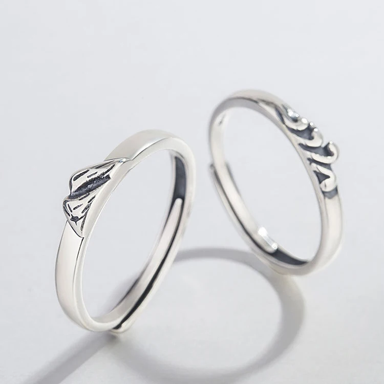 

Custom Letter Romantic Adjustable Couple Ring 925 Silver Mountain Ring For Lovers, Picture