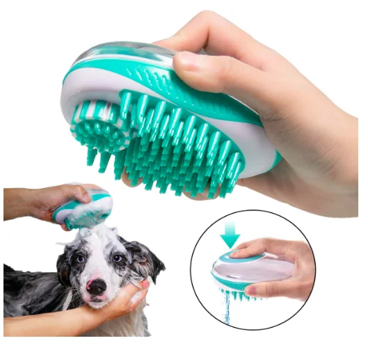 

wholesale Pet Bathing Shower Tool Pet hair bath brush with massage pet brush and shampoo pressing, Blue/green/red