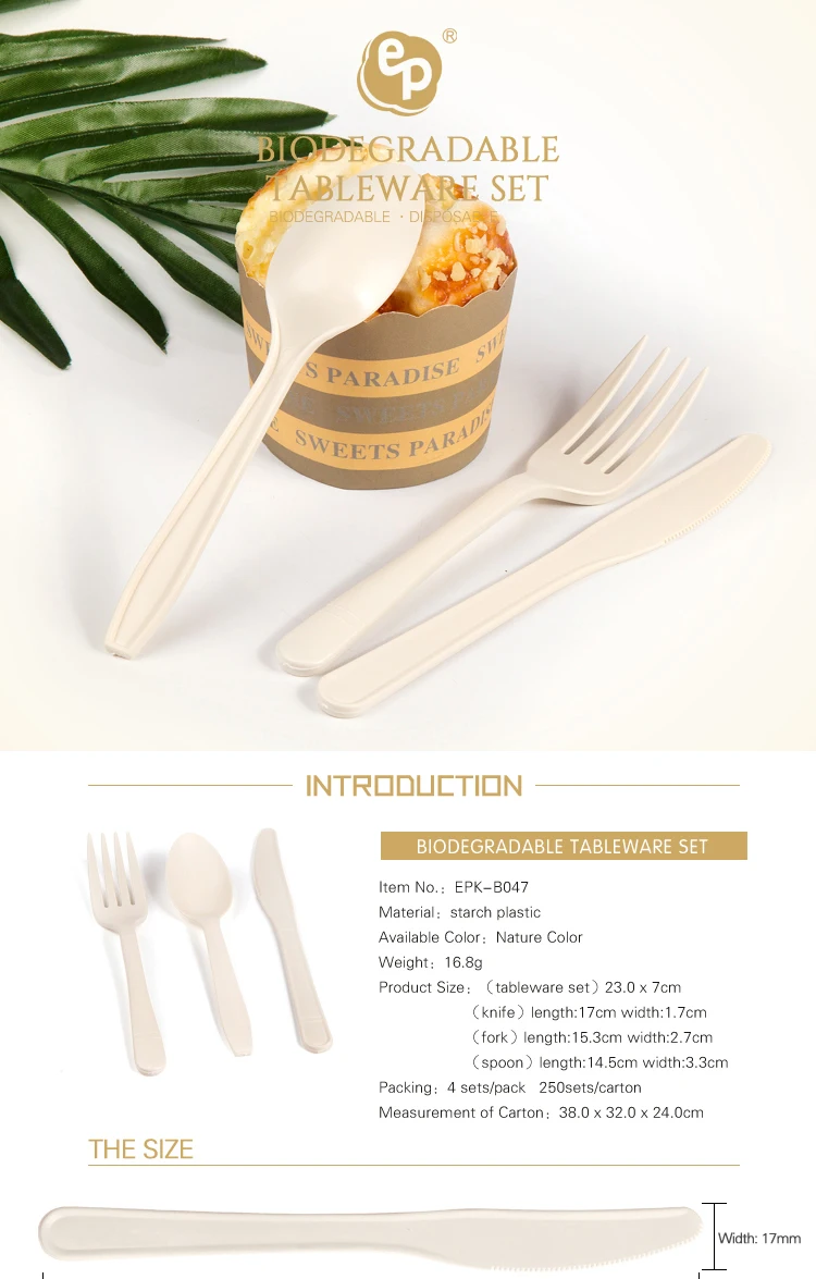 Shantou Europe-Pack manufacture cornstarch plastic biodegradable disposable customized cutlery