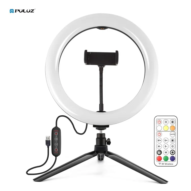 

PULUZ  RGBWW LED Selfie Ring Light Mobile Phone Video Photography Light Ring Desktop Tripod Mount with Phone Clamp, Black