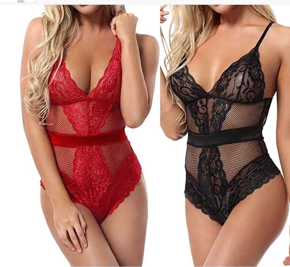 

Wholesale Bulk Cheap Wholesale Women Romantic Bodysuit Transparent Sheer Mesh Lace Backless Sexy Lingerie for Women, 8 colors