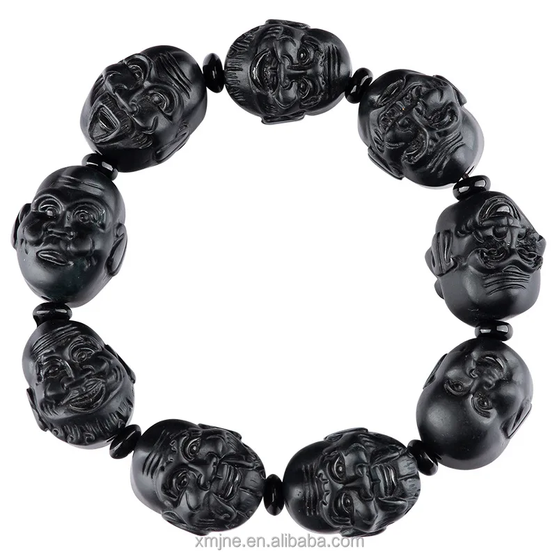 

Natural Ink Green Grade A Jadeite Ink Jade Eighteen Arhats Bracelet Men's Bracelet Atmospheric High-End Jade Jade Wholesale