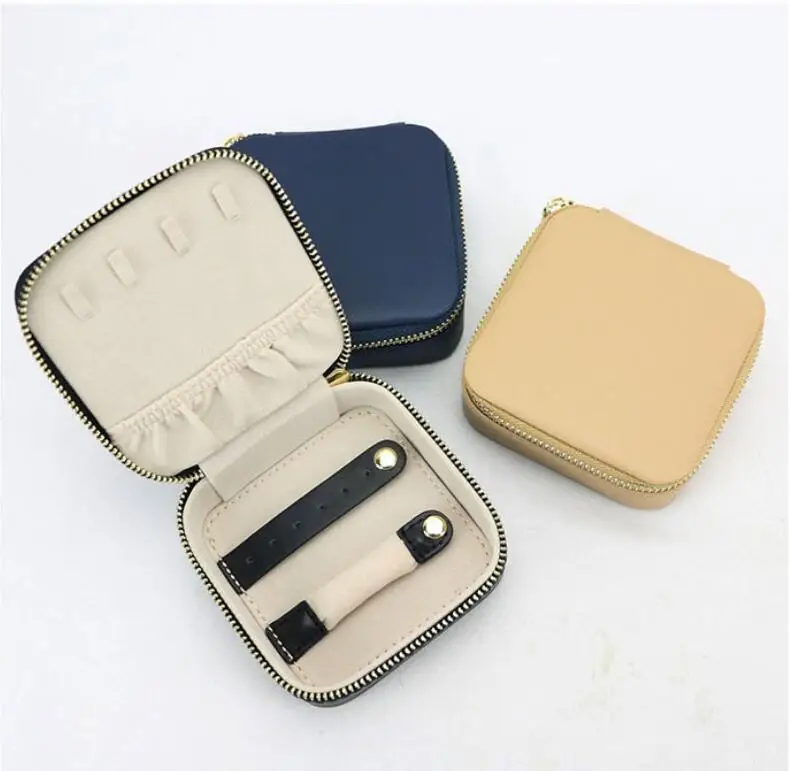 

Grandbag small genuine leather ring box necklaces leather travel jewelry case, Black ,white , nude or custom