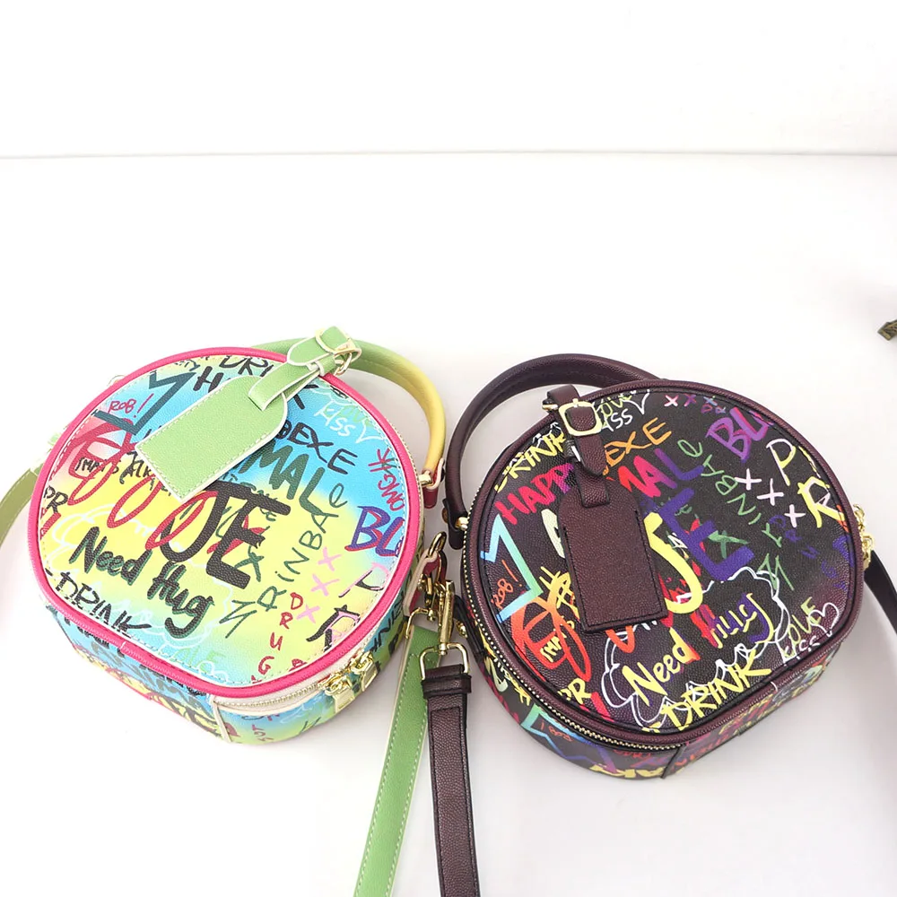 

2021 Popular Style Colorful Color Graffiti Purse PU leather Women Handbags graffiti crossbody bag clutch bags leather women, 2 colors
