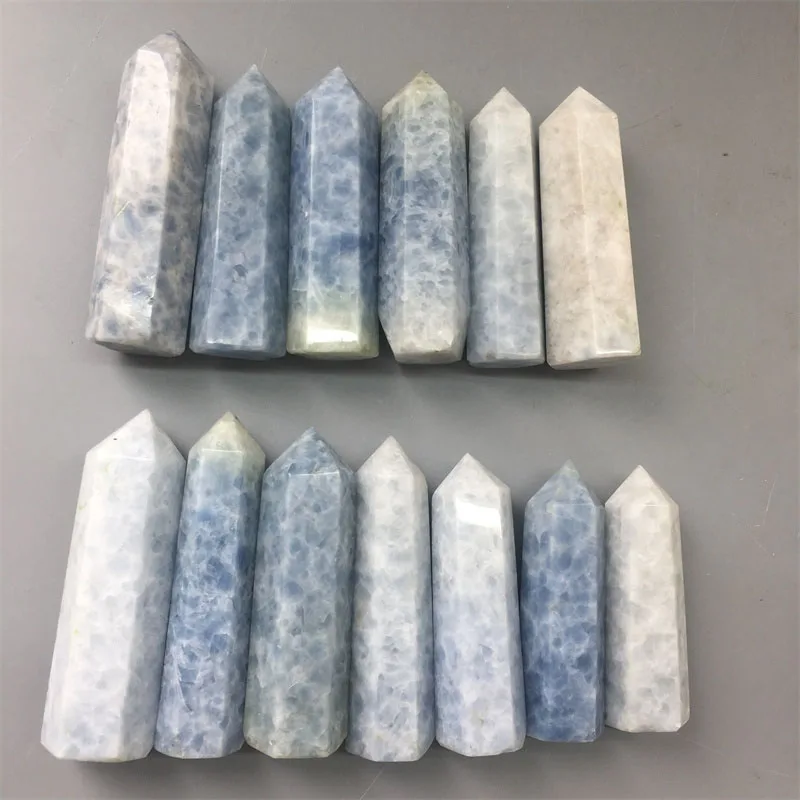 

Natural Healing Stone Celestite Tower Han Factory Price Polished Crystal Blue Calcite Wand Point for Home Decoration