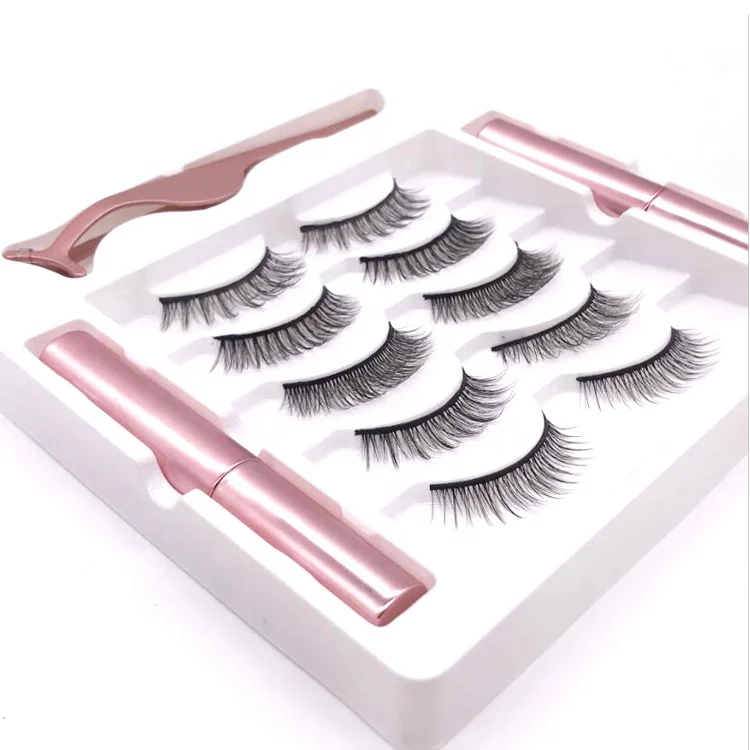

Custom 25MM Lashes Extension Vendors Wholesale 5 Pair Handmade False 3d Mink Eyelash Invisible Magnetic Eyelashes Set, Black