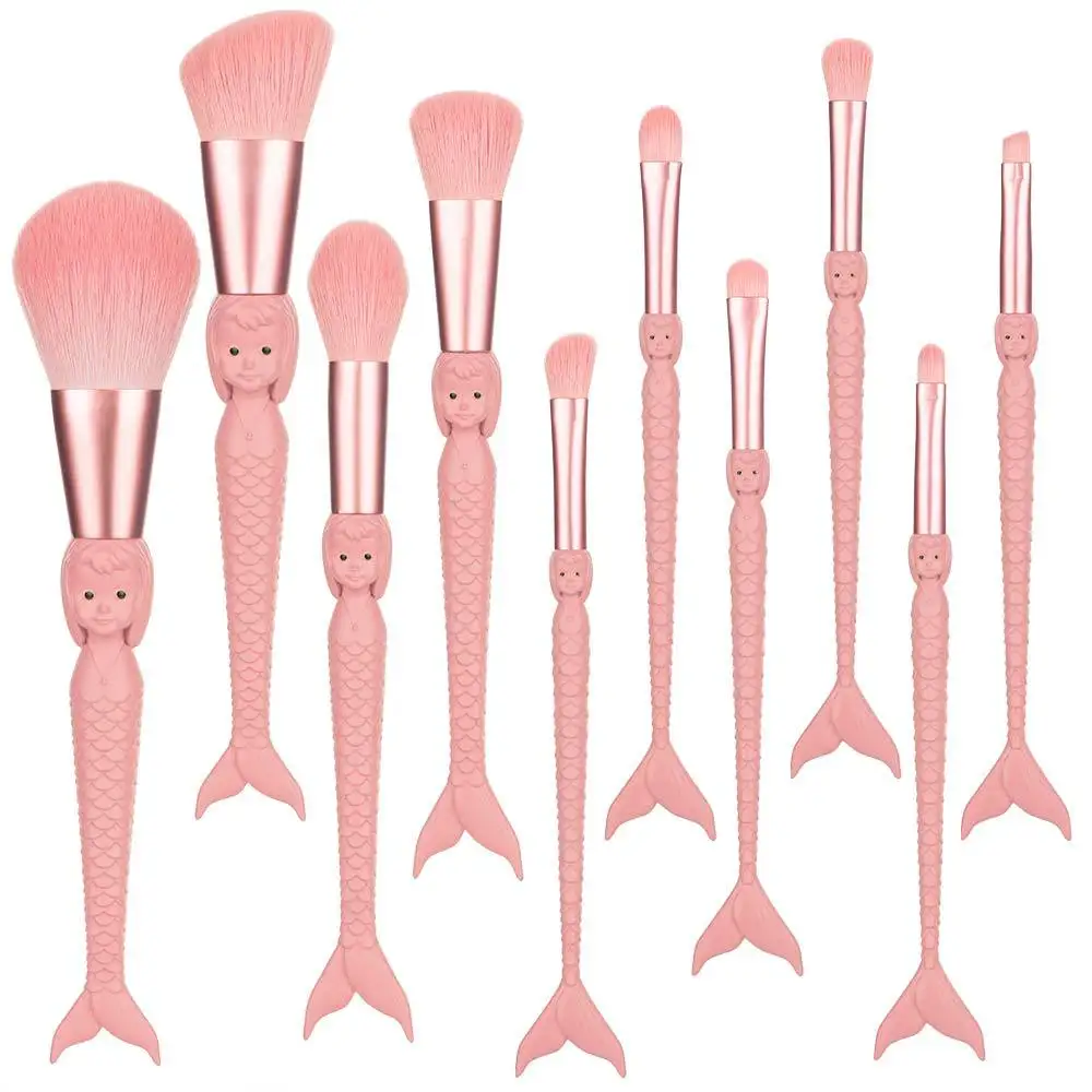 

High Quality 10pcs Soft Dense Synthetic Hair Unique Mermaid maquillaje Foundation Eyeshadow Pro Makeup Brush Set Private Label