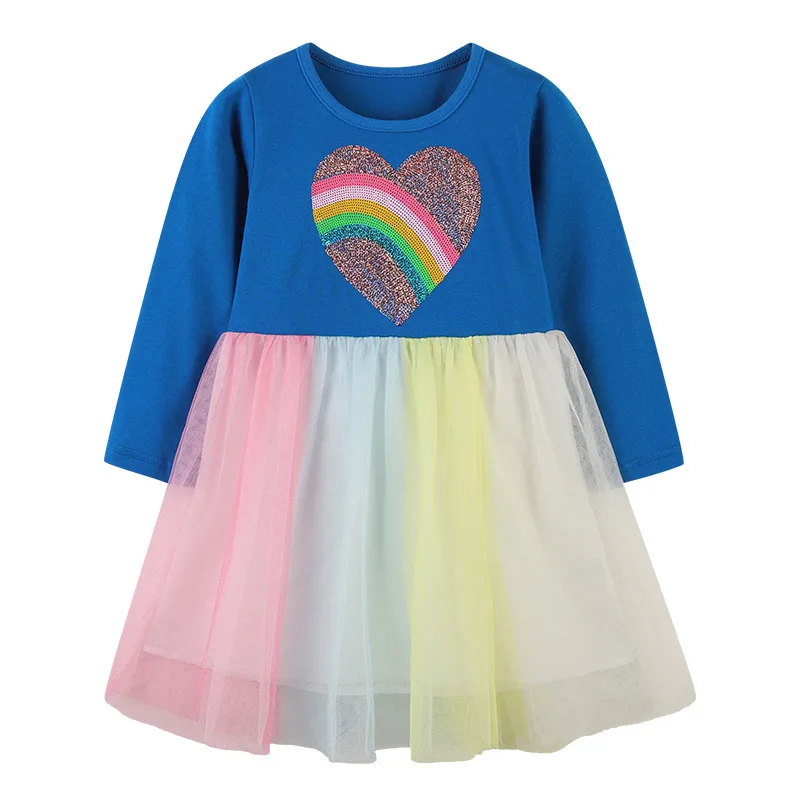 

Fall Long Sleeve Kids Clothing Rainbow Printed Girls Children Princess Dresses