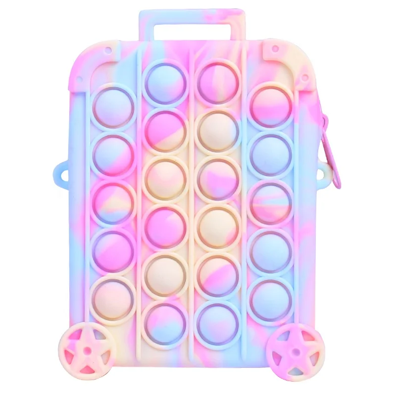 

New Silicone Bubble Pop Bag Reliever Stress Push Bubble Fidget Bag Draw-Bar Box shape Coin Purse, Colorful