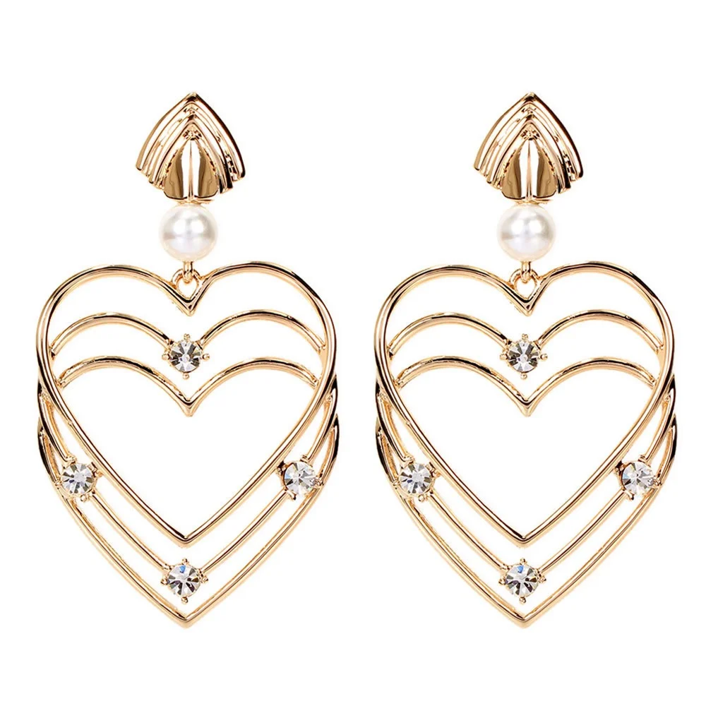 

HPXmax Personalized Love Heart Earrings Multilayer Earrings Hollow PearlEarrings For Women Wholesale 2020