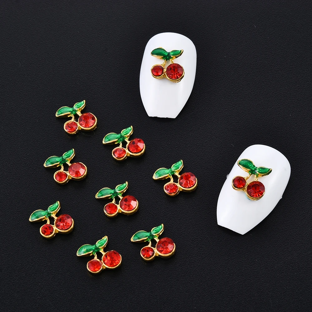 

Sweet 10pcs/pack Cherry Alloy Decoration Nails Rhinestones 3d Jewelry Nail Art Decorations Red