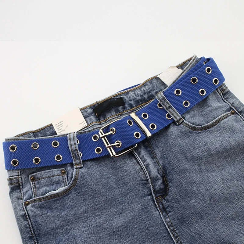 Nuevo Diseñador De Harajuku Amplia De Lona Doble Ojal Agujero Hebilla De Cinturón De Mujer Hombre Caliente De La Correa De La Cintura Cinturones Hombres Y Mujeres Pantalones Vaqueros - Buy