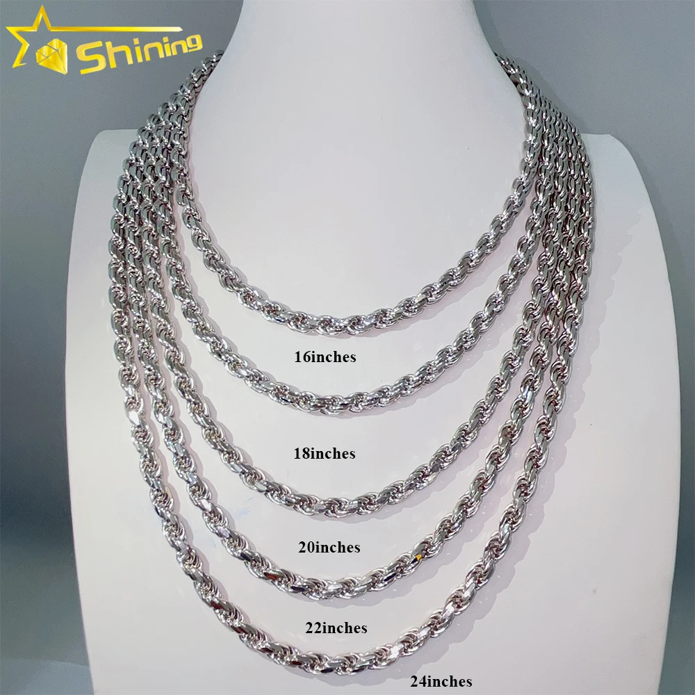 

Fine jewelry iced out moissanite diamond pave full Sterling silver 925 Rope chains for men