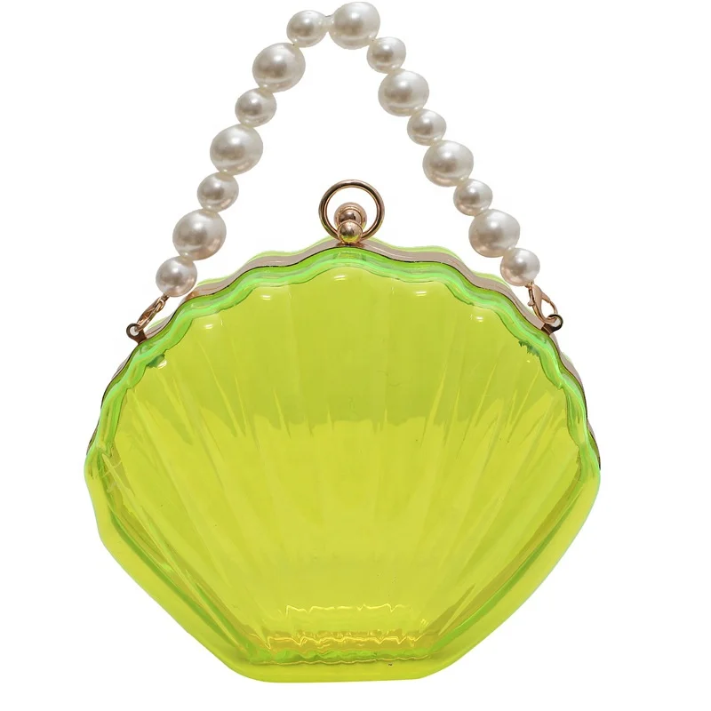 

2021 Summer Fashion Small Transparent Comestic Bag with Pearl Handle Cross Chain Shoulder Women Clear Acrylic Purse Handbag
