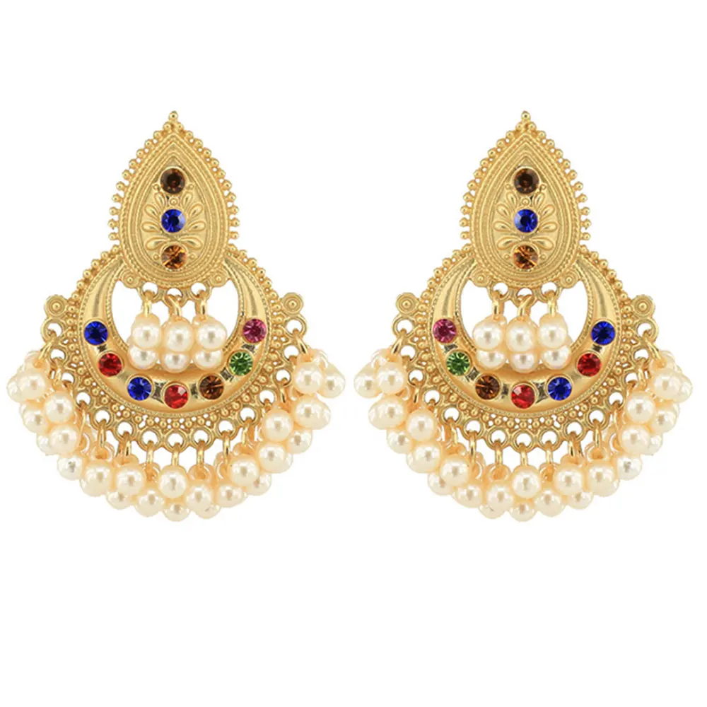 

brass alloy zircon beads paving beads tassel jumka indian traditional earrings jewelry women, Gold