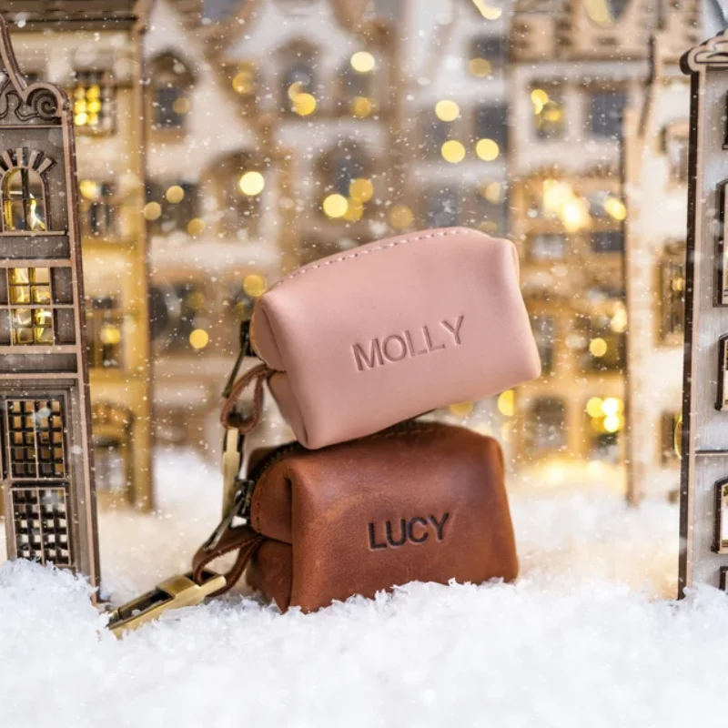 

Dog Brown Waste Bag Dispenser PU Leather Poop Bag Holder Walking Pet Waste Bags Dog Poop Dispenser, Black,brown,grey,blue,pink & custom