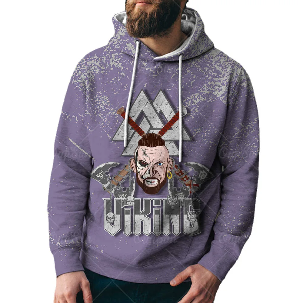 

2021 Hot Selling 3D Sweater Men's Retro Style New Viking Myth Series 3D Digital Print Hoodie