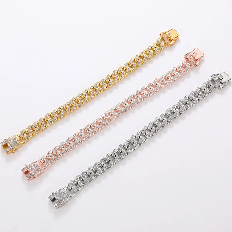 

Hot Selling Artificial Diamond Anklet Custom Foot Jewelry Cubic Zirconia Cuban Hip Hop Chain Anklet Bracelet For Women, 3 color