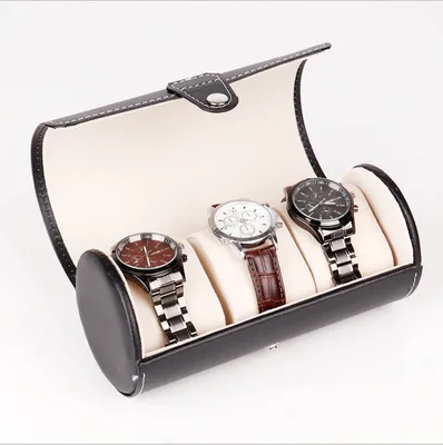 

Watch box PU leather 3-bit cylinder high-end watch box Jewelry watch storage display box