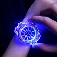 

Fashion Rhinestones Led Lights Luminous Electronic Watch Transparent Silicone Watches