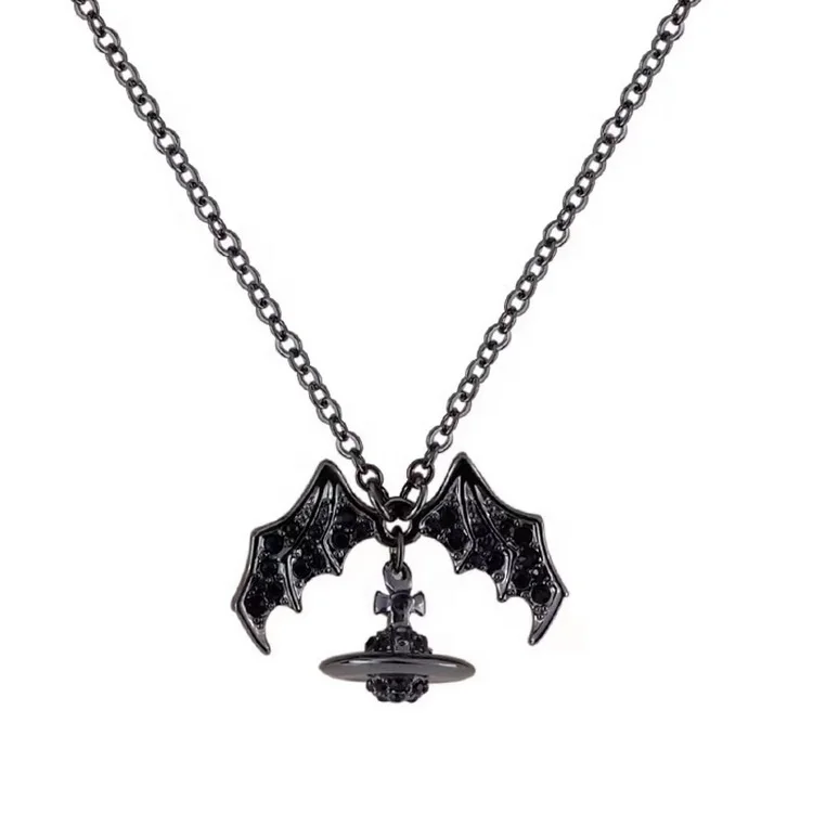 

Bincho 2021 Punk Rock Sweater Chain Black Bat Three-dimensional Saturn Orb Necklace Jewelry For Women