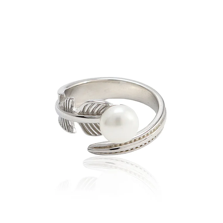 

Women jewellery 2021 rings leaf pearl finger ring, Customized color acceptable