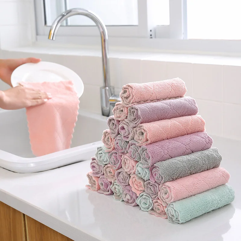 

Kitchen coral velvet dish towel double-sided thickening absorbent dish towel household cleaning cloth absorbent oil towel, Oem