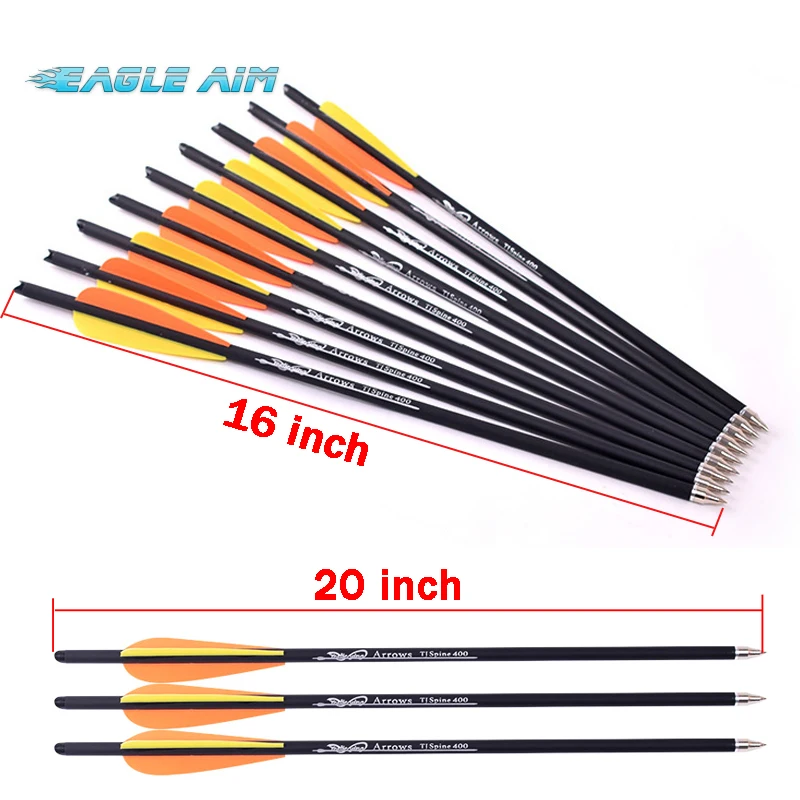 

6Pcs 16/20 Inch Archery carbon arrows 400 Spine OD 8.8mm with Orange yellow Feather Crossbow bolt arrowhead for Hunting
