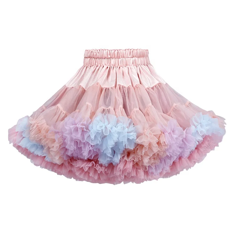 

2021 Fashion 5color mesh skirt Fluffy Rainbow Kids Girls Tutu Skirt Lace Cupcake Dress New design Princess Short children's skir, Red ,pink ,purple ,champagne ,blue