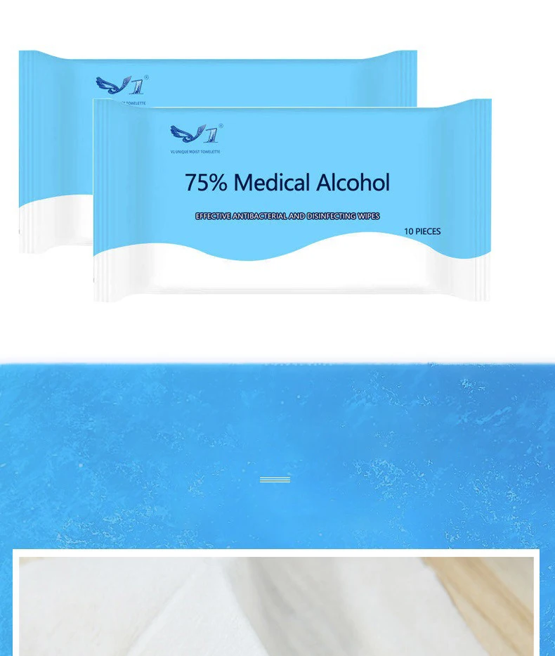 Famiglia di materie prime di sanificazione salviettine umidificate 10pcs il 75% di Alcool Salviette corpo Disinfezione alcool Salviette per la Casa Uso