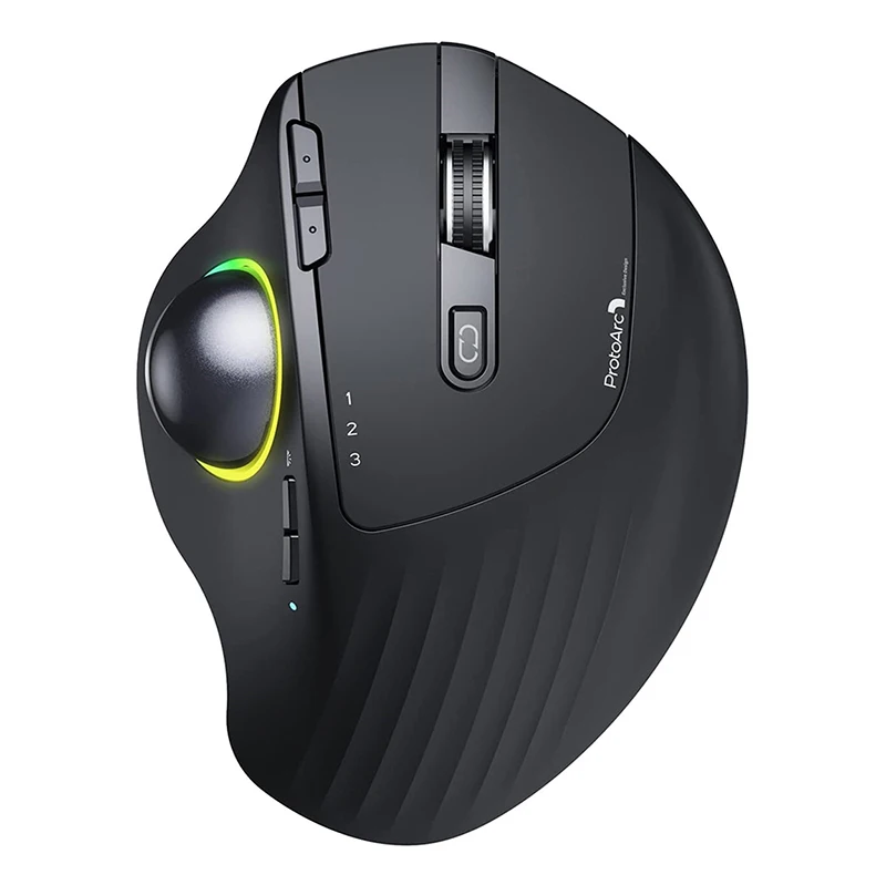 

RGB Wireless Trackball Mouse Blue-tooth+ 2.4G Rechargeable Gaming Mouse Ergonomic Mice Thumb Control Mouse, Black