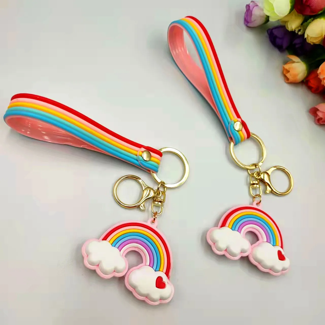 

wholesale Soft PVC Cute Rainbow Keychain Creative School Bag Pendant Key Chain for Women Girls